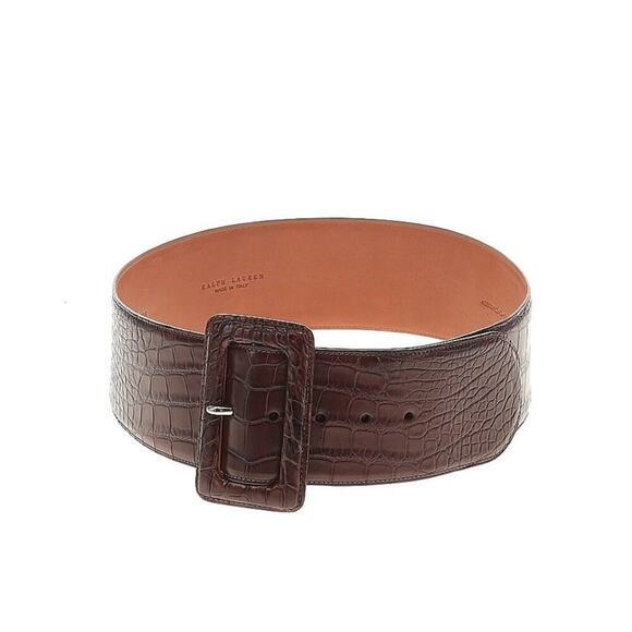 Ralph Lauren Collection Alligator Trench Buckle Brown Wide Belt M Women’s - Picture 1 of 9
